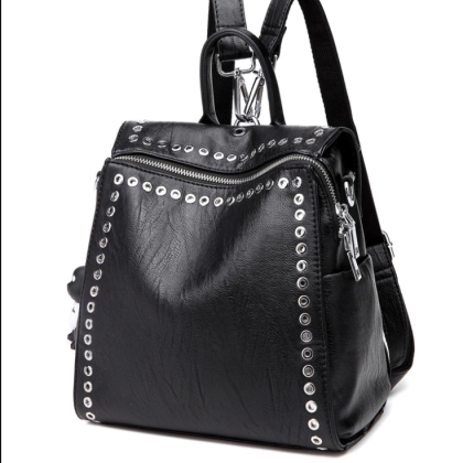 Luxury Women Genuine Leather Backpack Rivet..
