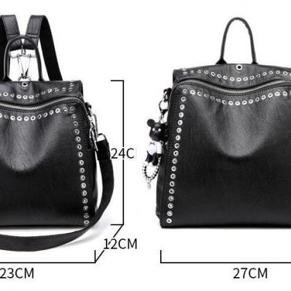 Luxury Women Genuine Leather Backpack Rivet..