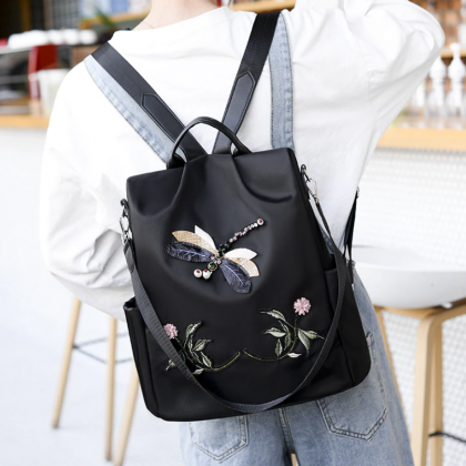 Fashion Embroidery Dragonfly Women Backpack High..