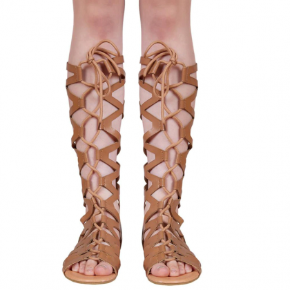 Roman Gladiator Bandage Sandals Women Knee High..