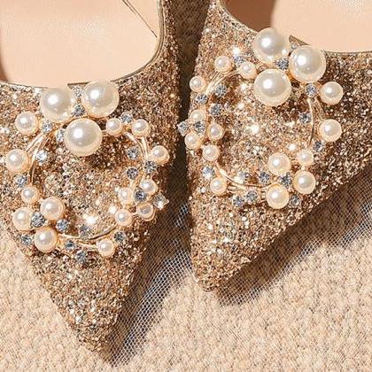 Fashion Glitter Thin Heels Pumps Women Slip-on..