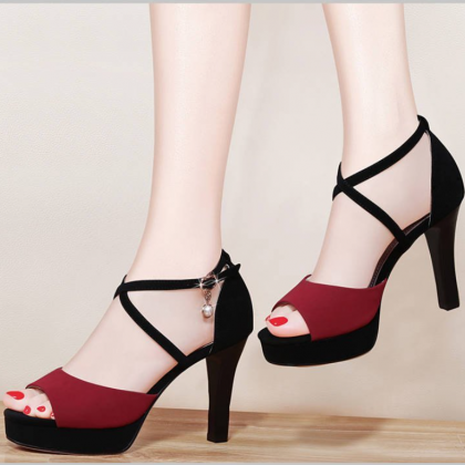 Fashion Suede Platform Word Buckle 9cm High Heels..