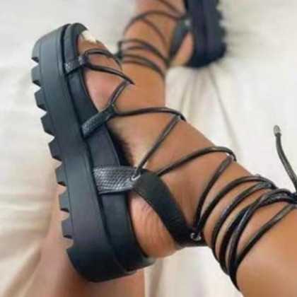 Woman Gladiator Platform Sandal Ladies Ankle Wrap..