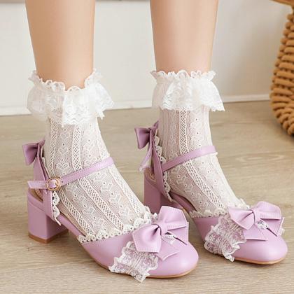 Women Lolita Pumps Shoes Chunky Heel Ankle Strap..