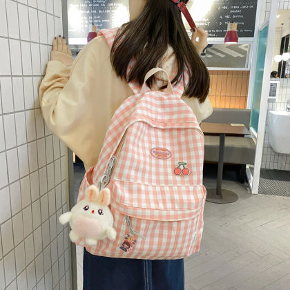 Fashion Lady Cute Lattice Backpack Women Kawaii..
