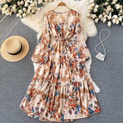 Floral Print Ol Dress Summer Women Elegant Long..