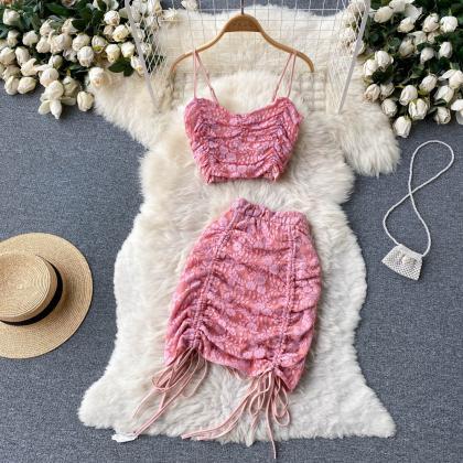 Lace Two Piece Suits Female Sexy Strap Top Camis+..