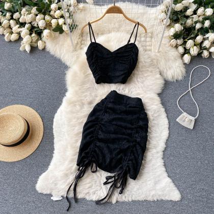 Lace Two Piece Suits Female Sexy Strap Top Camis+..