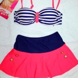 Nautical Design Pink And Blue Stripe Two Pieces..