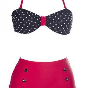 Adorable Polka Dots And Bow Two Pieces Bikini Set