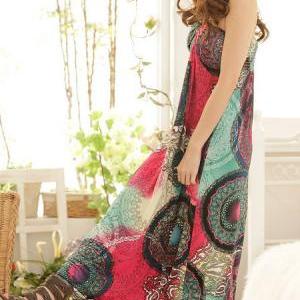 Bohemian Printed Sleeveless Cotton Maxi Dress