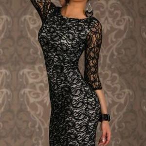 Elegant Long Sleeve Black Lace Dress
