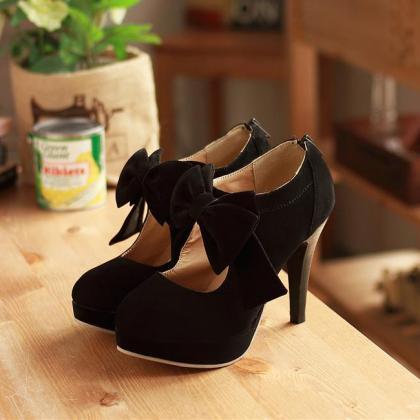 Kawaii Bow Black High Heels Fashion Shoes