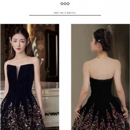 Luxury Black Off The Shoulder Sequined Dress