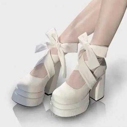 Platform Lace Up Luxury Design High Heels Shoes