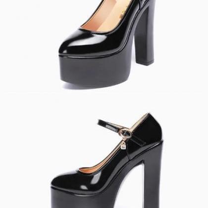 Ankle Strap Block High Heels Shoes