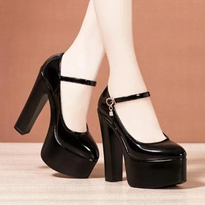 Ankle Strap Block High Heels Shoes