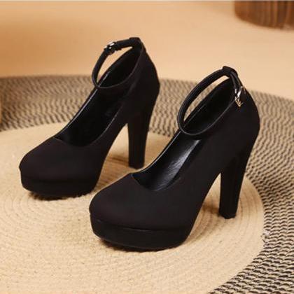 Classy Black High Heels Ankle Strap Fashion Shoes