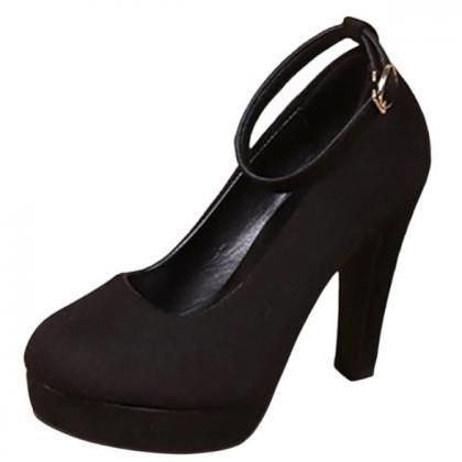 Classy Black High Heels Ankle Strap Fashion Shoes