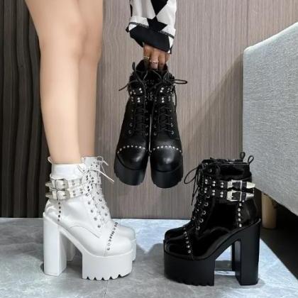 Gothic Punk Black Platform High Heels Boots