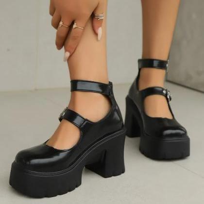 Black And White Chunky Platform Pumps For Women