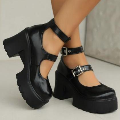 Black And White Chunky Platform Pumps For Women
