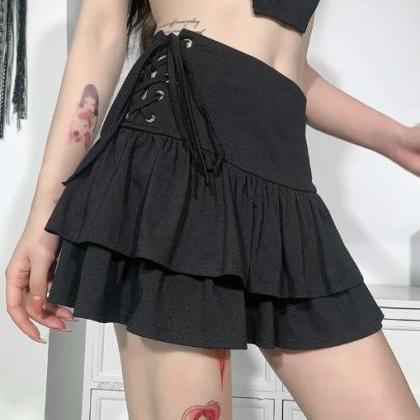 Lace Up Harajuku Black Gothic Skirt