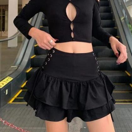 Lace Up Harajuku Black Gothic Skirt