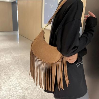 Tassel Design Black Brown And Shoulder Bag..