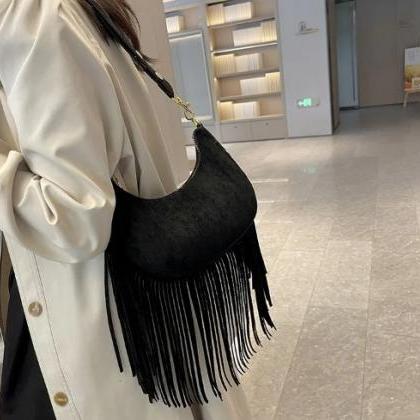 Tassel Design Black Brown And Shoulder Bag..