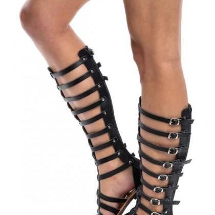 Boho Strappy Gladiator Sandals In Black And Gold