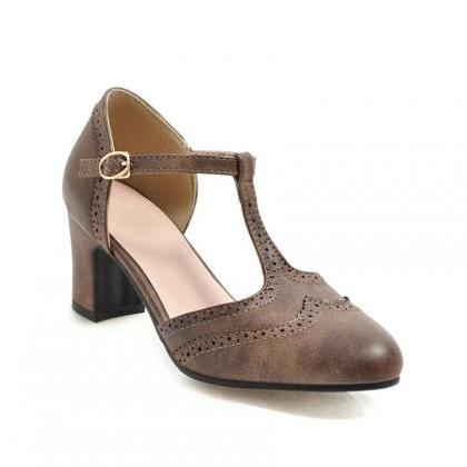 T-strap Ladies Vintage Pu Leather Shoes