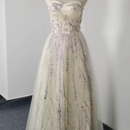 Elegant Strapless Floral Sequin Lace Up Prom Dress