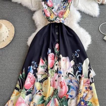 Elegant Printed Floral Long Summer Dress