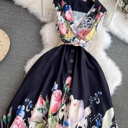 Elegant Printed Floral Long Summer Dress