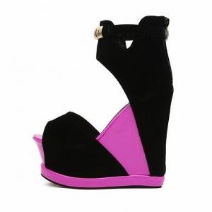 Color Block Wedge Heels Fashion Sandals