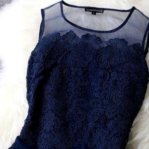 Fabulous Deep Blue Sleeveless Lace Dress