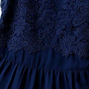 Fabulous Deep Blue Sleeveless Lace Dress