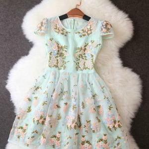 Adorable Short Sleeve Embroidered Floral Dress