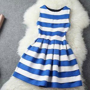 Cute Stripes Skater Dress In Blue And Black