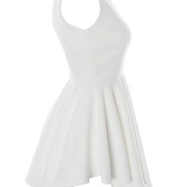 Sexy White Pleated Asymmetrical Hem Dress on Luulla