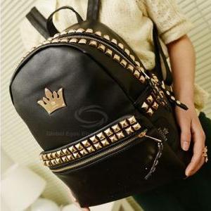 Rivet Crown Design Black Backpack