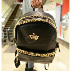Rivet Crown Design Black Backpack