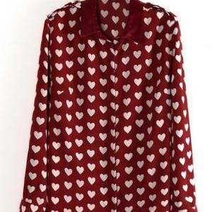 preppy wine heart pattern sleeve
