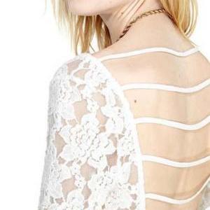 Lace And Chiffon High Low Open Back White Top