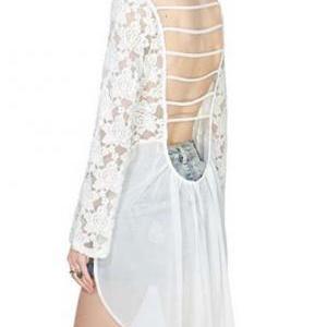 Lace And Chiffon High Low Open Back White Top