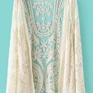 Enchanted Beige Lace Kimono