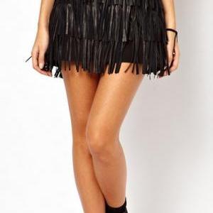 tassel pu skirt solid