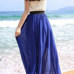 Navy Blue Chiffon Maxi Skirt
