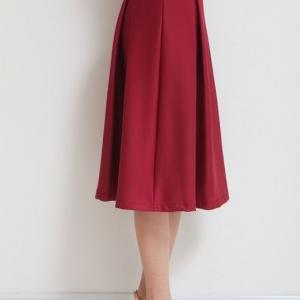 Red High Rise Knee Length A-line Skirt